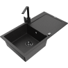Mexen Leo single-bowl granite sink with drainer and Rita kitchen faucet, black/silver metallic - 6501-73-670300-70-B
