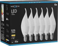Mexen Nova 6x LED Bulb Flame E14, C37, 5W, Warm - 3000K, 525 lm - L106-E14-0530-01x06