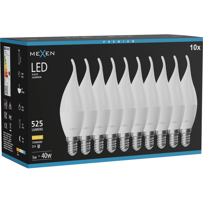 Mexen Nova 10x LED Bulb Flame E14, C37, 5W, Warm - 3000K, 525 lm - L106-E14-0530-01x10