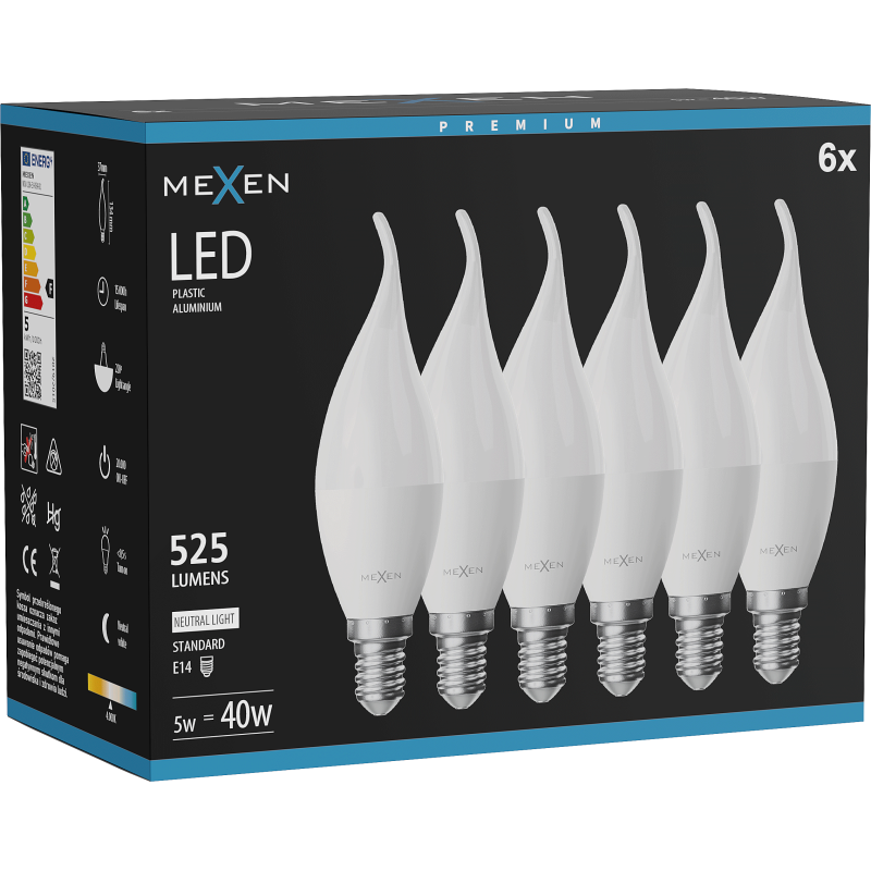 Mexen Nova 6x LED bulb candle E14, C37, 5W, Neutral - 4000K, 525 lm - L106-E14-0540-01x06