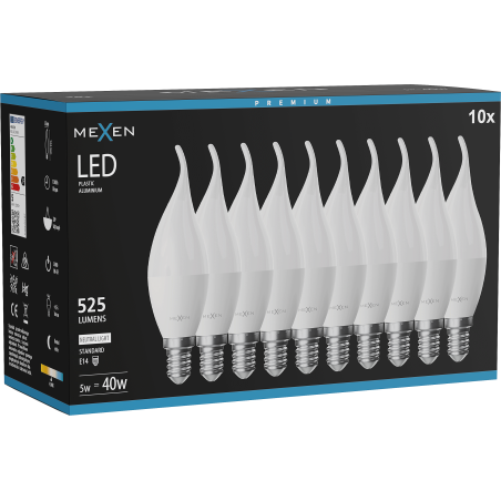 Mexen Nova 10x LED Bulb Flame E14, C37, 5W, Neutral - 4000K, 525 lm - L106-E14-0540-01x10