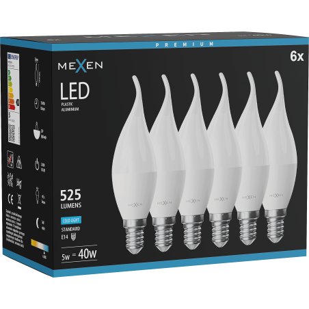 Mexen Nova 6x LED Bulb Flame E14, C37, 5W, Cool - 6500K, 525 lm - L106-E14-0565-01x06
