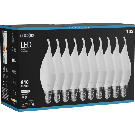 Mexen Nova 10x LED Bulb Flame E14, C37, 8W, Neutral - 4000K, 840 lm - L106-E14-0840-01x10