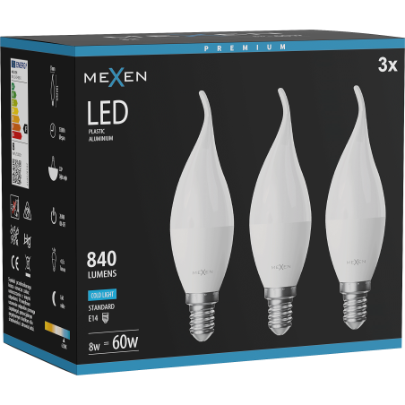 Mexen Nova 3x LED Bulb Flame E14, C37, 8W, Cool - 6500K, 840 lm - L106-E14-0865-01x03