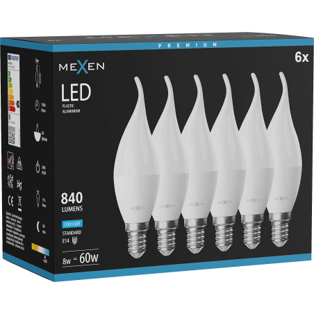Mexen Nova 6x LED Bulb Flame E14, C37, 8W, Cool - 6500K, 840 lm - L106-E14-0865-01x06