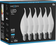Mexen Nova 6x LED Bulb Flame E14, C37, 8W, Cool - 6500K, 840 lm - L106-E14-0865-01x06