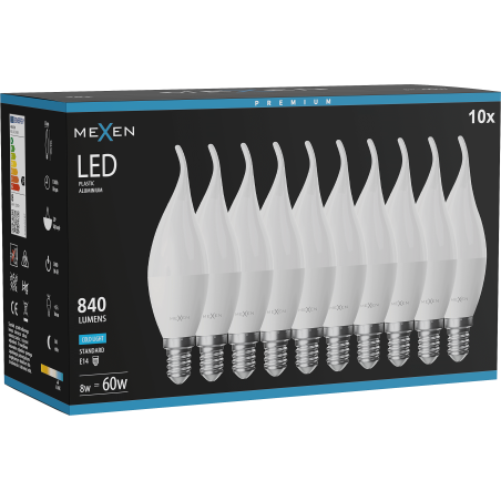 Mexen Nova 10x LED bulb candle E14, C37, 8W, Cool - 6500K, 840 lm - L106-E14-0865-01x10