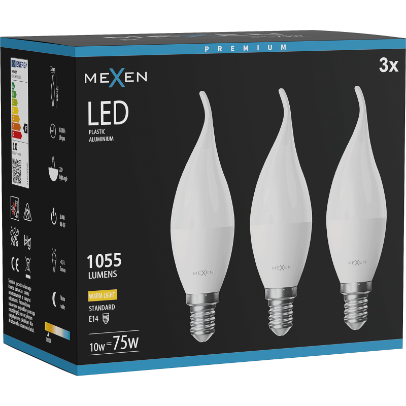 Mexen Nova 3x LED Bulb Flame E14, C37, 10W, Warm - 3000K, 1055 lm - L106-E14-1030-01x03