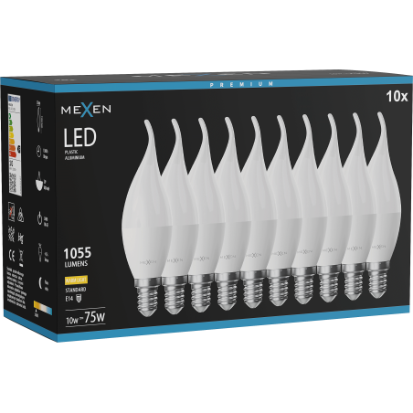 Mexen Nova 10x LED Bulb Flame E14, C37, 10W, Warm - 3000K, 1055 lm - L106-E14-1030-01x10