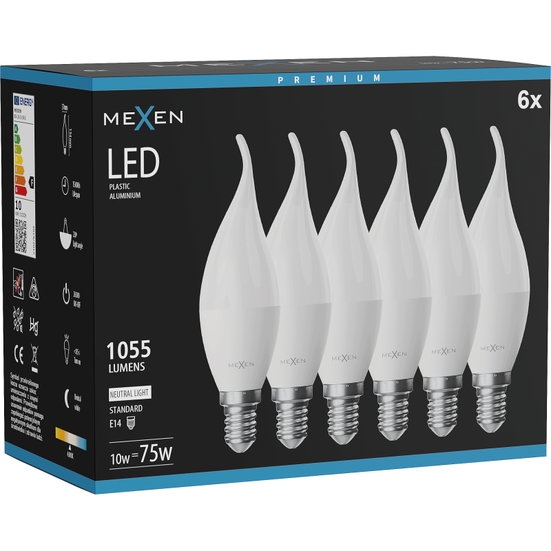Mexen Nova 6x LED Bulb Flame E14, C37, 10W, Neutral - 4000K, 1055 lm - L106-E14-1040-01x06