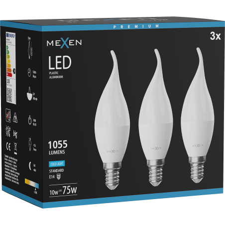 Mexen Nova 3x LED Bulb Flame E14, C37, 10W, Cold - 6500K, 1055 lm - L106-E14-1065-01x03