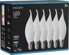 Mexen Nova 6x LED Bulb Flame E14, C37, 10W, Cold - 6500K, 1055 lm - L106-E14-1065-01x06