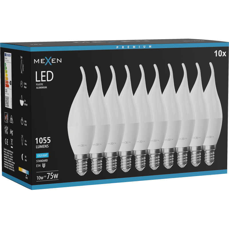 Mexen Nova 10x LED Bulb Flame E14, C37, 10W, Cool - 6500K, 1055 lm - L106-E14-1065-01x10