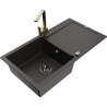 Mexen Leo granite kitchen sink 1-bowl with drainer and faucet Rita, black/gold metallic - 6501-75-670300-50-B