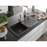 Mexen Leo granite kitchen sink 1-bowl with drainer and faucet Rita, black/gold metallic - 6501-75-670300-50-B