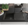 Mexen Leo 1-bowl granite sink with drainer and Rita kitchen faucet, black/gold metallic - 6501-75-670300-70-B