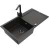 Mexen Leo 1-bowl granite sink with drainer and Rita kitchen faucet, black/gold metallic - 6501-75-670300-70-B