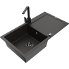 Mexen Leo 1-bowl granite sink with drainer and Rita kitchen tap, black/gold metallic - 6501-75-670300-70-B