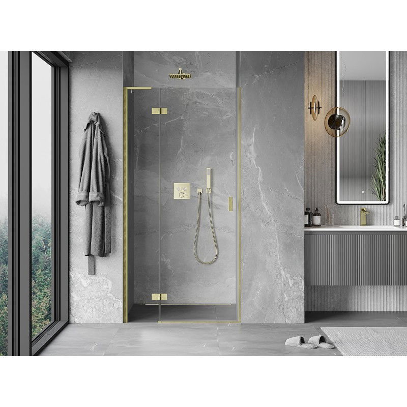 Mexen Mist-H L left hinged shower door 90 cm, transparent, brushed gold - 8A5L-090-000-55-00-L