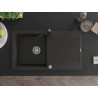 Mexen Leo granite kitchen sink 1-bowl with drainer and kitchen faucet Rita, black/golden metallic - 6501-75-670300-70