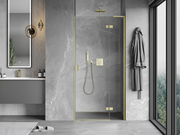 Mexen Mist-H L right-hand hinged shower door 75 cm, transparent, brushed gold - 8A5L-075-000-55-00-P