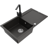 Mexen Leo granite kitchen sink 1-bowl with drainer and kitchen faucet Rita, black/golden metallic - 6501-75-670300-70