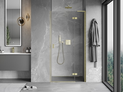 Mexen Mist-H L Right-Swing Shower Door 100 cm, Transparent, Brushed Gold - 8A5L-100-000-55-00-P