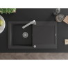 Mexen Leo granite sink single-bowl with drainer and kitchen faucet Rita, black speckled - 6501-76-670300-00