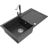 Mexen Leo granite kitchen sink 1-bowl with drainer and kitchen faucet Rita, black speckled - 6501-76-670300-00