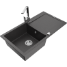 Mexen Leo granite sink single-bowl with drainer and kitchen faucet Rita, black speckled - 6501-76-670300-00
