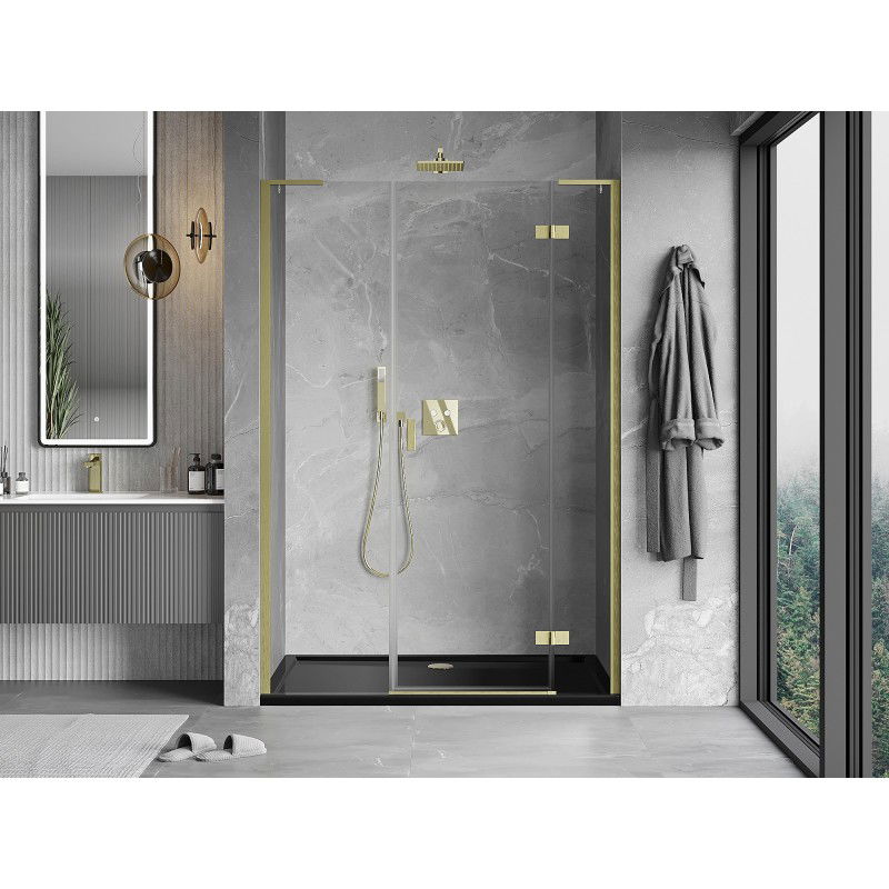 Mexen Mist-H L right hinged shower door 130 cm, transparent, brushed gold - 8A5L-130-001-55-00-P