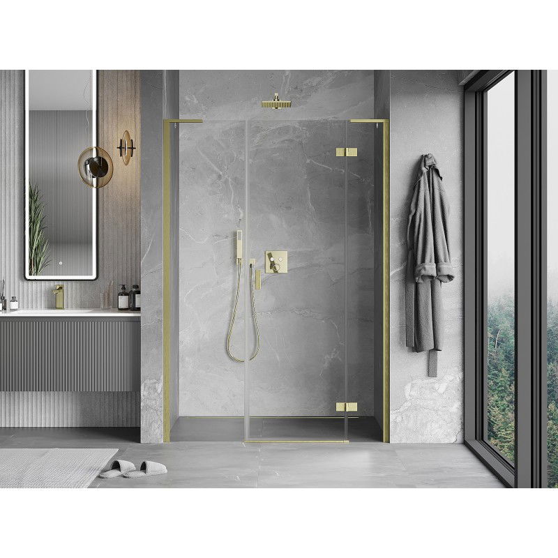 Mexen Mist-H L right swinging shower door 145 cm, transparent, brushed gold - 8A5L-145-001-55-00-P