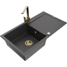 Mexen Leo 1-bowl granite sink with drainer and Rita kitchen faucet, black speckled - 6501-76-670300-50