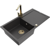 Mexen Leo granite sink 1-bowl with drainer and kitchen faucet Rita, black speckled - 6501-76-670300-50