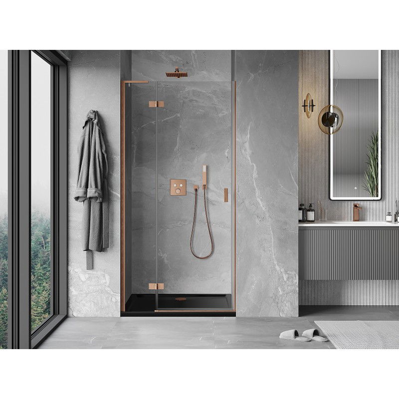Mexen Mist-H L 105 cm Left-Swing Shower Door, Transparent, Brushed Copper - 8A5L-105-000-65-00-L