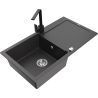 Mexen Leo granite kitchen sink 1-bowl with drainer and Rita kitchen faucet, black speckled - 6501-76-670300-70