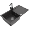 Mexen Leo granite sink 1-bowl with drainer and Rita kitchen tap, speckled black - 6501-76-670300-70