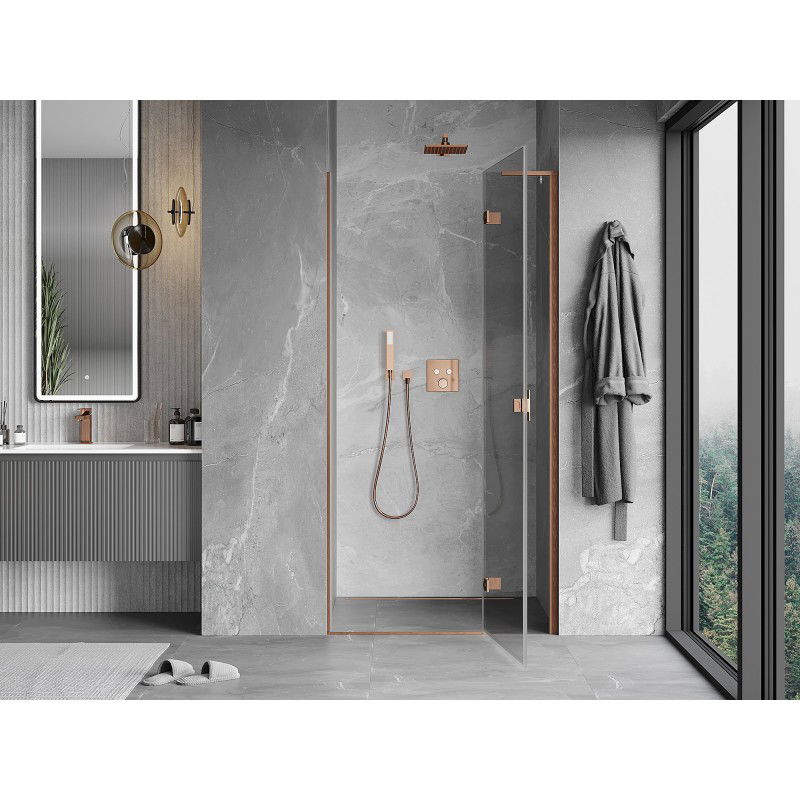 Mexen Mist-H L right-handed shower doors 90 cm, transparent, brushed copper - 8A5L-090-000-65-00-P