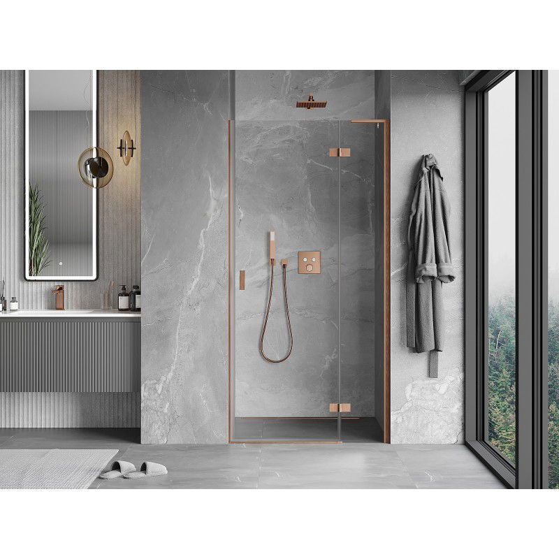 Mexen Mist-H L Right Hinged Shower Door 95 cm, Transparent, Brushed Copper - 8A5L-095-000-65-00-P