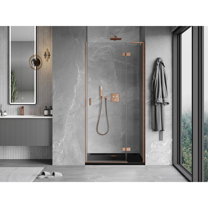 Mexen Mist-H L right pivot shower door 115 cm, transparent, brushed copper - 8A5L-115-000-65-00-P
