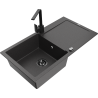 Mexen Leo granite kitchen sink 1-bowl with drainer and kitchen faucet Rita, black speckled - 6501-76-670300-70-B