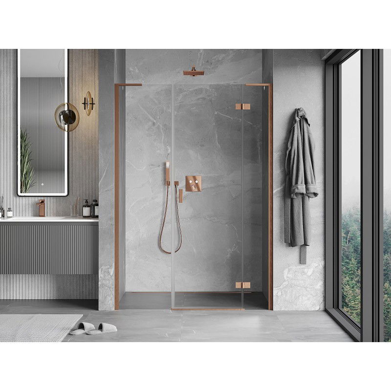 Mexen Mist-H L right-hand hinged shower door 125 cm, transparent, brushed copper - 8A5L-125-001-65-00-P