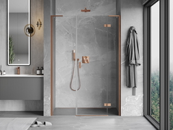 Mexen Mist-H L 140 cm Right-Swing Shower Door, Transparent, Brushed Copper - 8A5L-140-001-65-00-P
