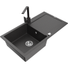 Mexen Leo 1-compartment granite sink with a drip tray and kitchen mixer tap Rita, spotted black - 6501-76-670300-76