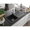 Mexen Leo granite kitchen sink 1-bowl with drainer and kitchen faucet Rita, black - 6501-77-670300-00