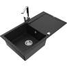 Mexen Leo 1-bowl granite sink with drainer and Rita kitchen tap, black - 6501-77-670300-00
