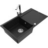 Mexen Leo 1-compartment granite sink with a drip tray and kitchen mixer tap Rita, Black - 6501-77-670300-00