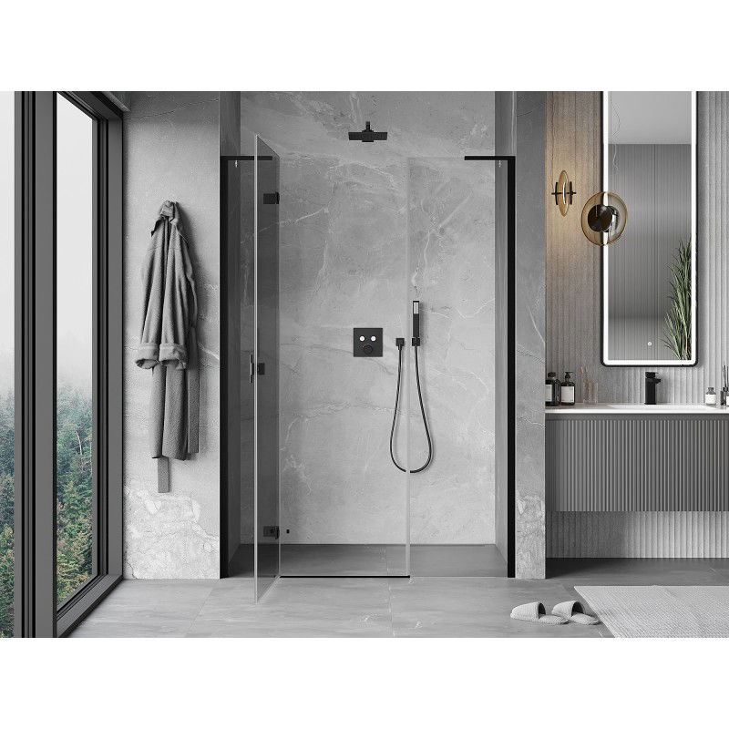 Mexen Mist-H L 140 cm Left-Handed Shower Doors, Transparent, Black - 8A5L-140-001-70-00-L
