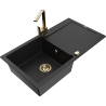 Mexen Leo granite sink 1-bowl with drainer and Rita kitchen faucet, black - 6501-77-670300-50