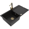 Mexen Leo single-bowl granite sink with drainer and kitchen faucet Rita, black - 6501-77-670300-50
